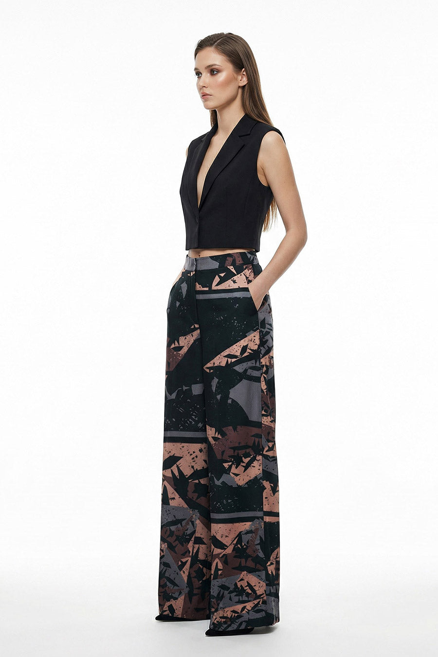 Black Cosmic Chaos Printed Wide Pants