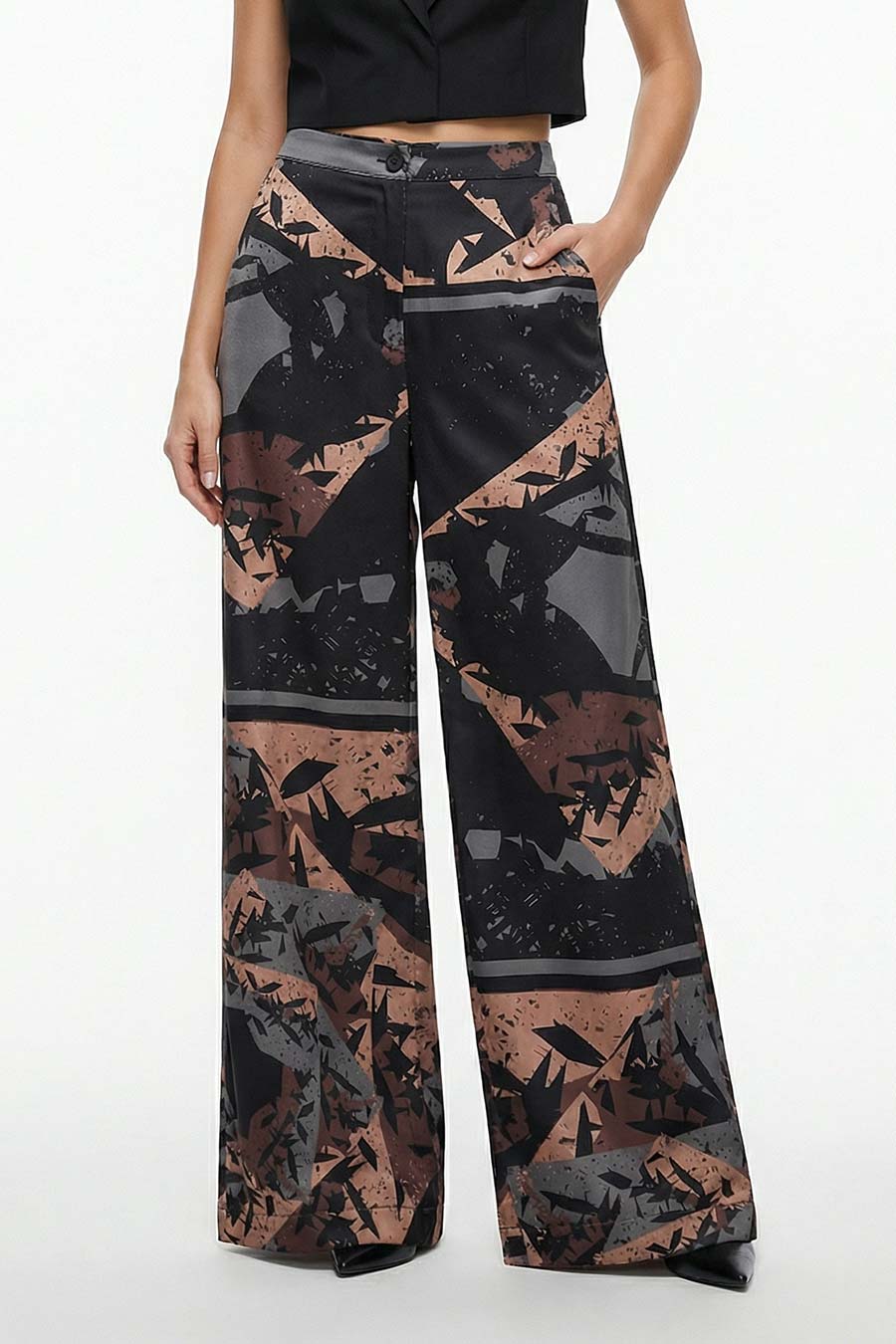 Black Cosmic Chaos Printed Wide Pants