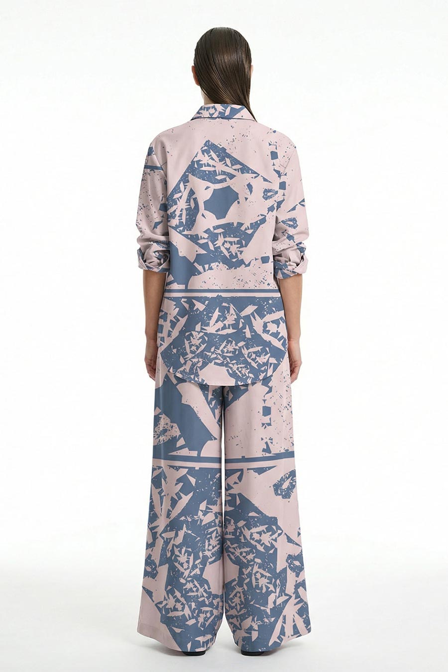 Beige-Blue Cosmic Chaos Printed Wide Pants