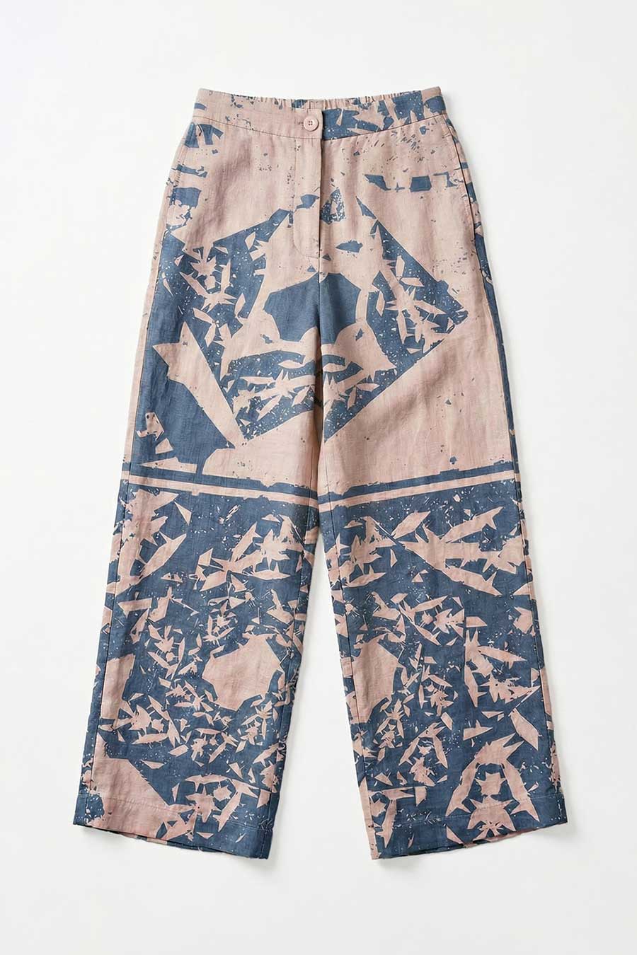 Beige-Blue Cosmic Chaos Printed Wide Pants