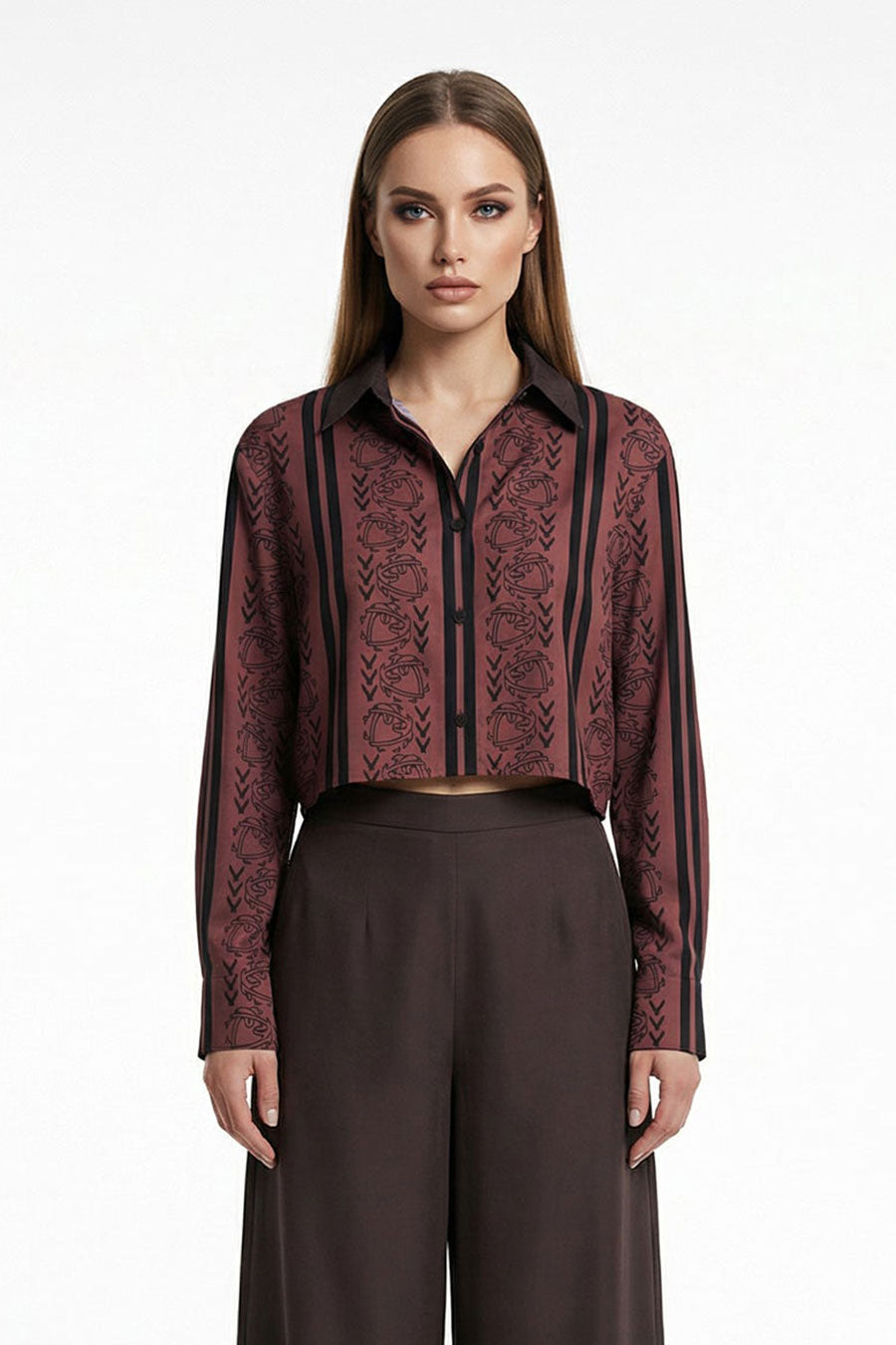 Red Celestial Descent Printed Cropped Shirt