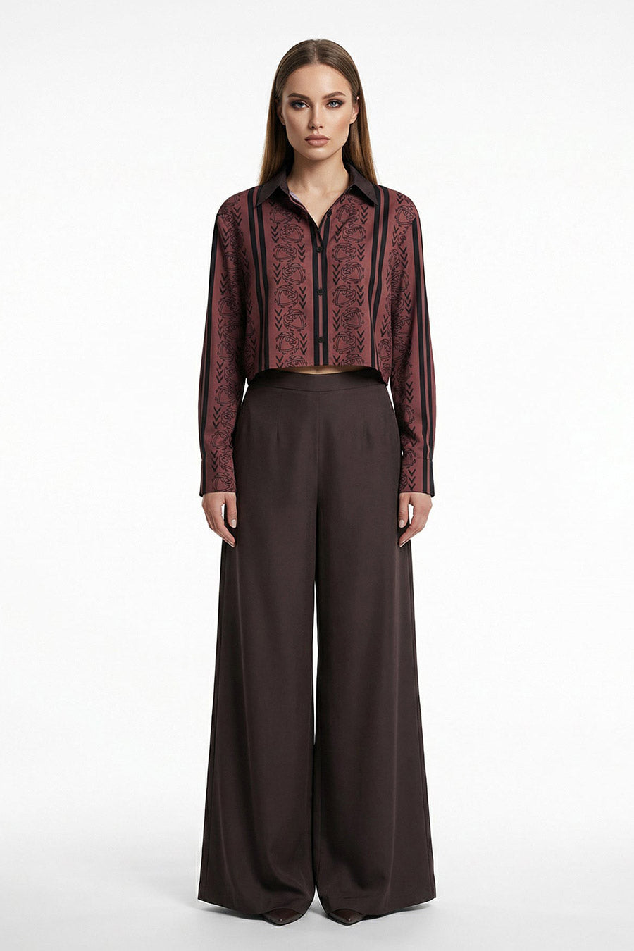 Red Celestial Descent Printed Cropped Shirt