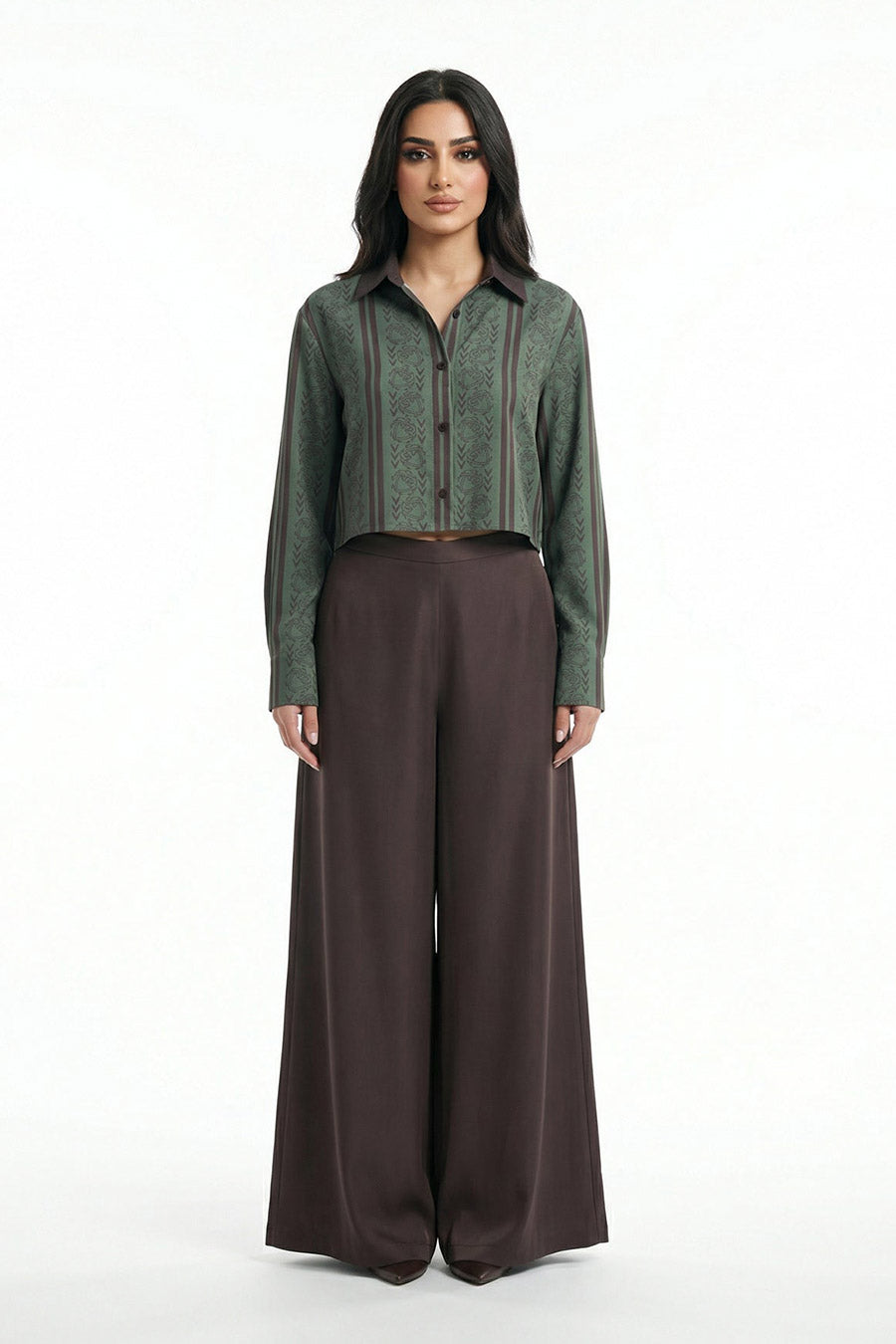 Olive Celestial Descent Printed Cropped Shirt