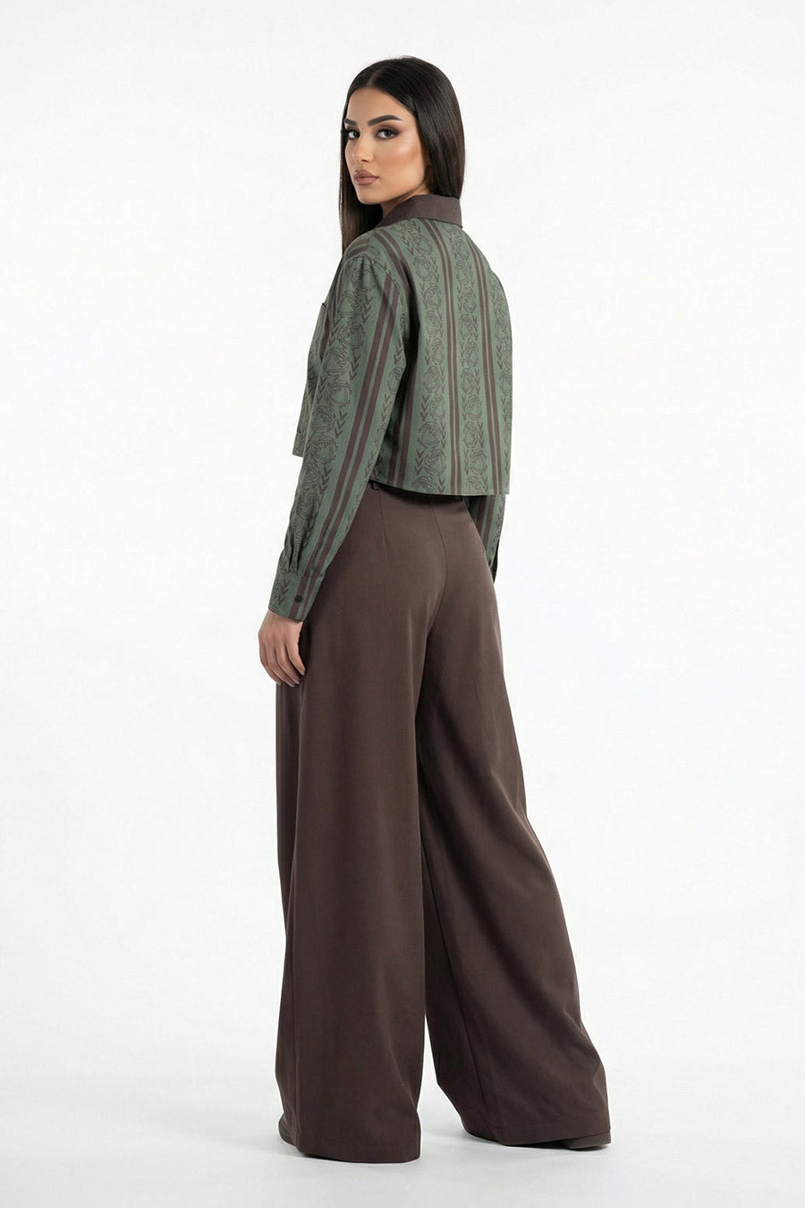 Olive Celestial Descent Printed Cropped Shirt