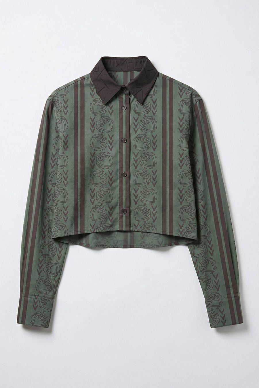 Olive Celestial Descent Printed Cropped Shirt