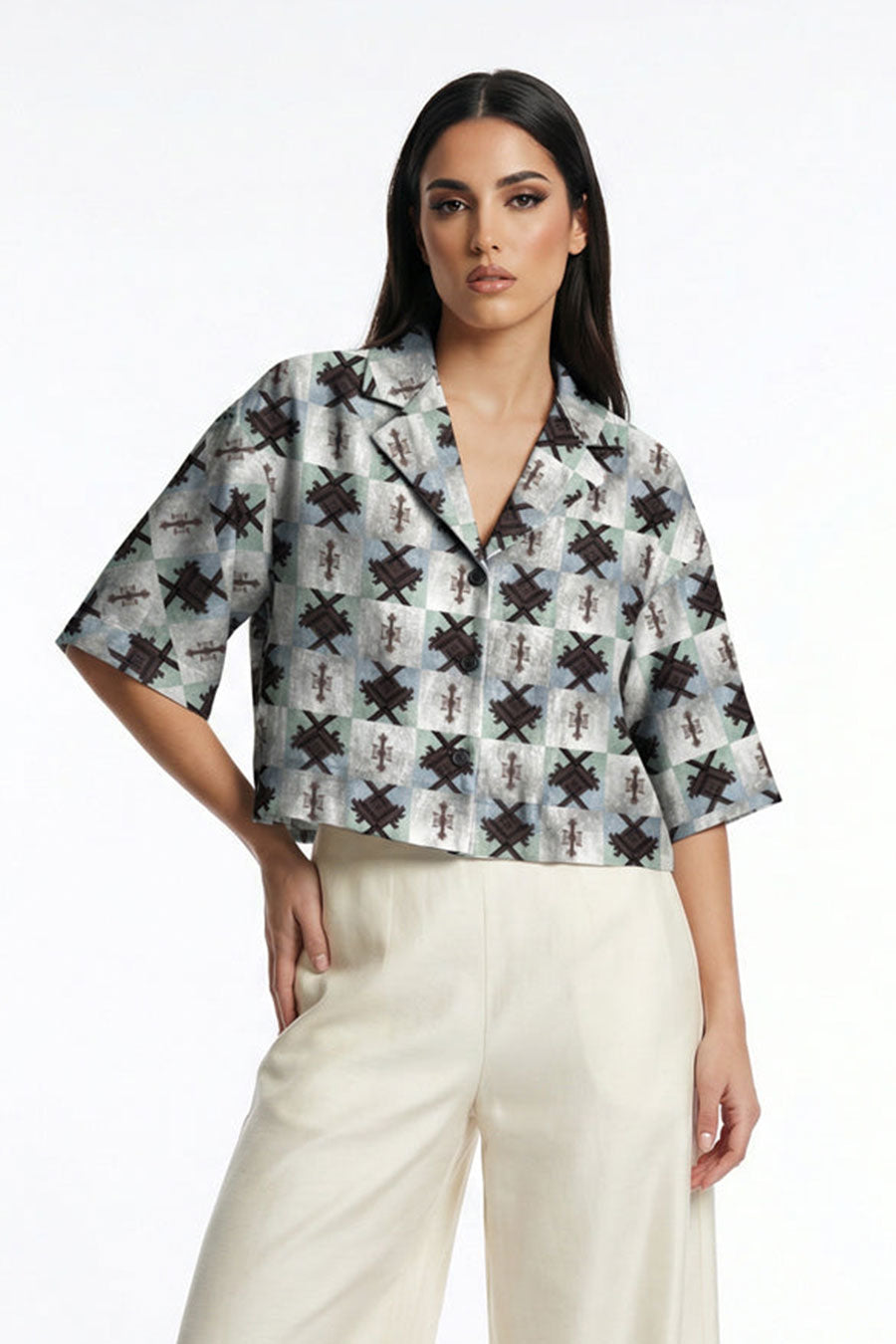 Multicolour Dynarche Printed Cropped Shirt