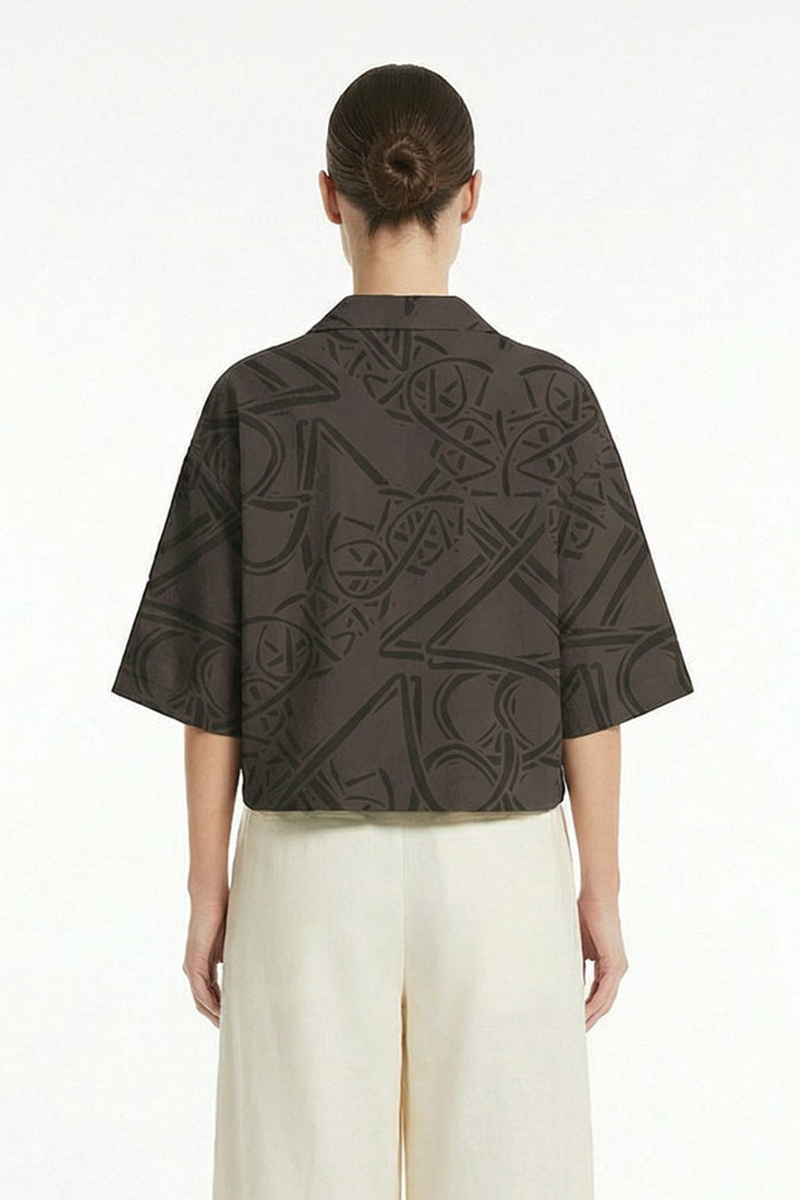 Mocha Timeless Impressions Printed Cropped Shirt