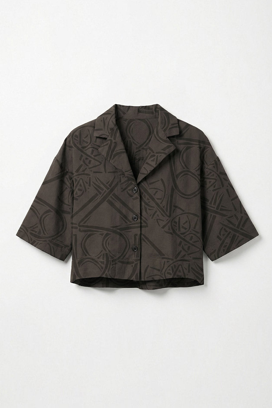 Mocha Timeless Impressions Printed Cropped Shirt