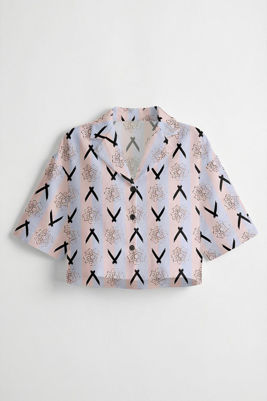 Pink-Blue Falling Halves Printed Cropped Shirt