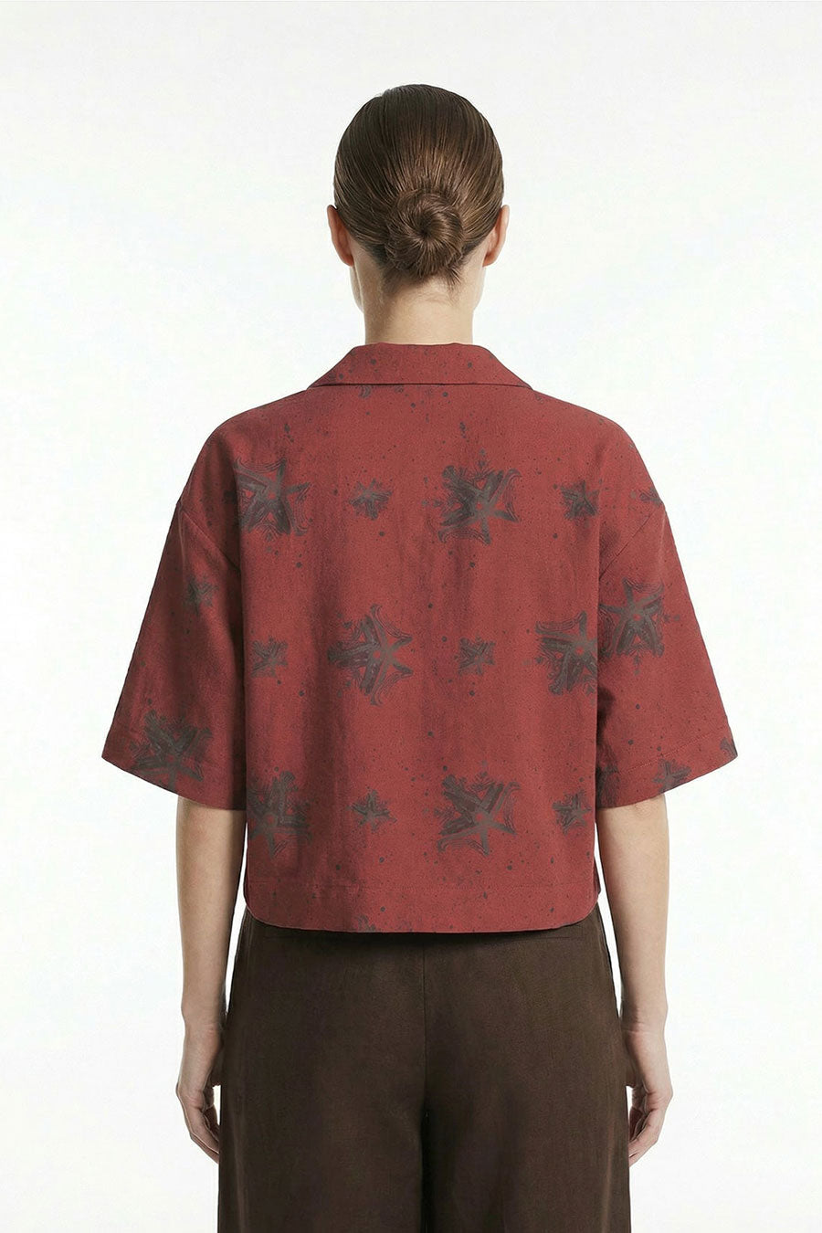 Burgundy Luminous Reign Printed Cropped Shirt