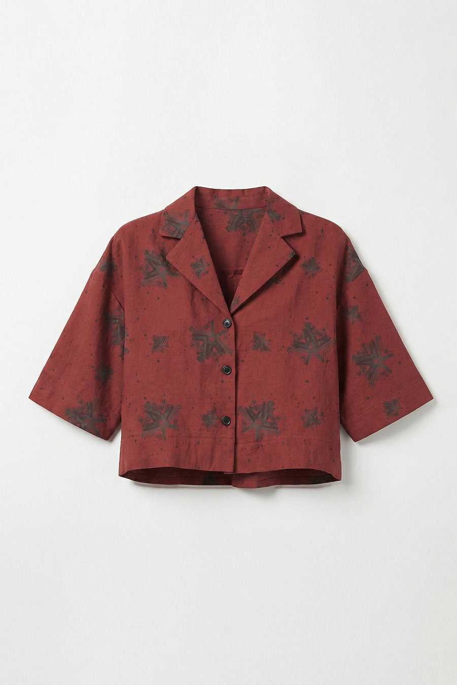Burgundy Luminous Reign Printed Cropped Shirt