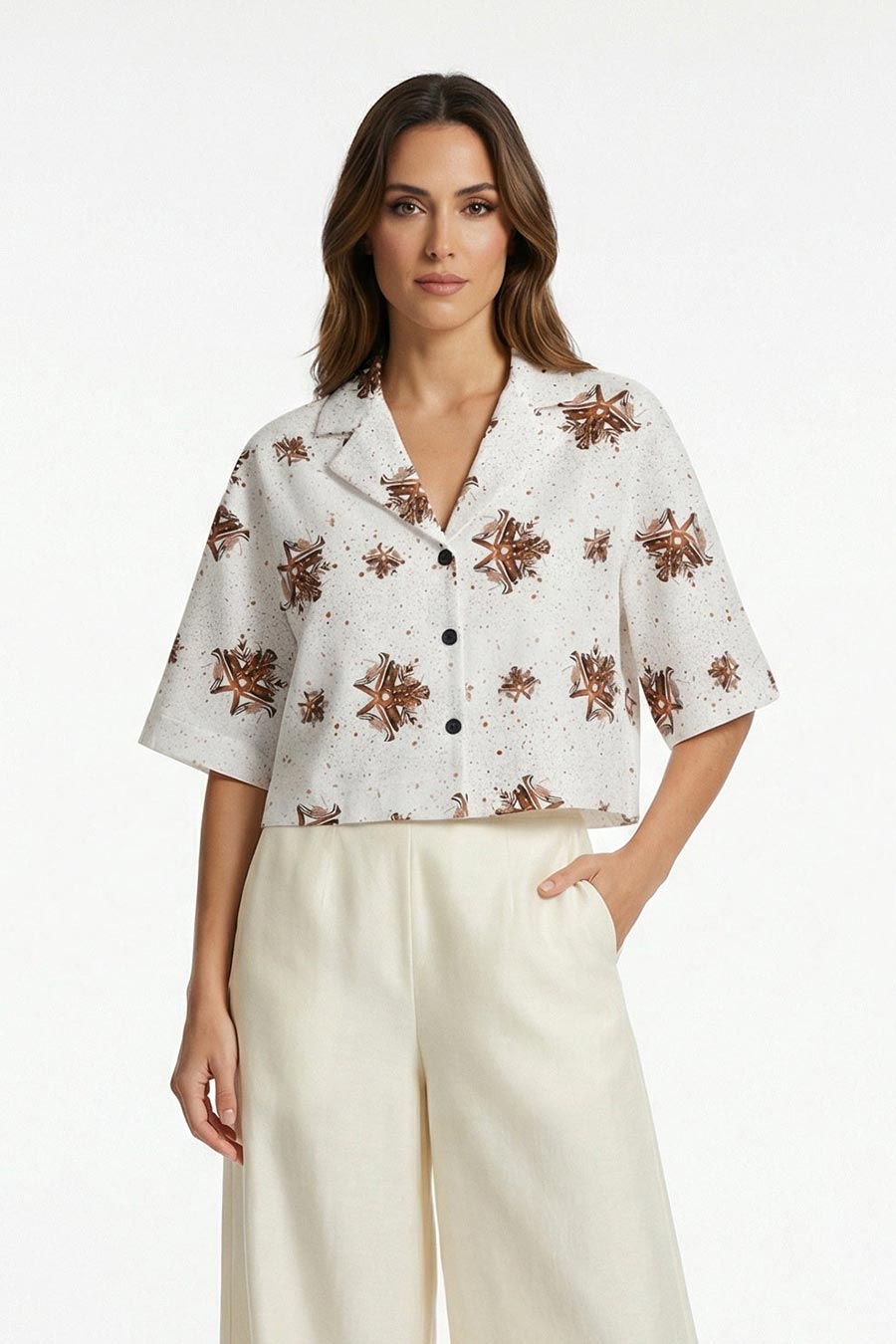 White Luminous Reign Printed Cropped Shirt