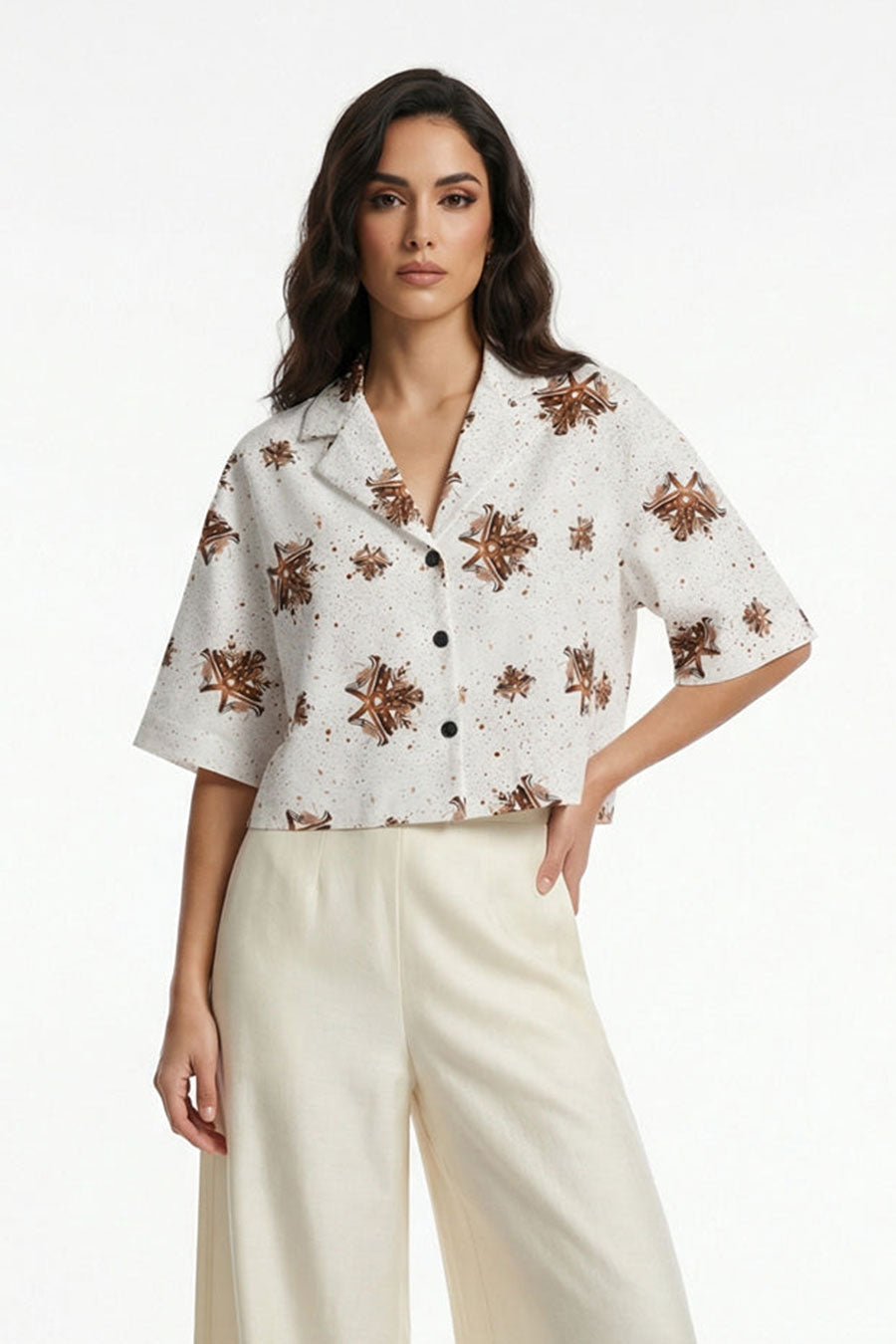 White Luminous Reign Printed Cropped Shirt