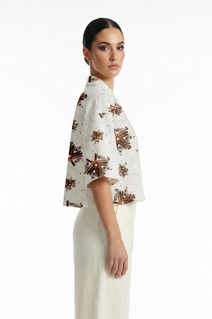 White Luminous Reign Printed Cropped Shirt