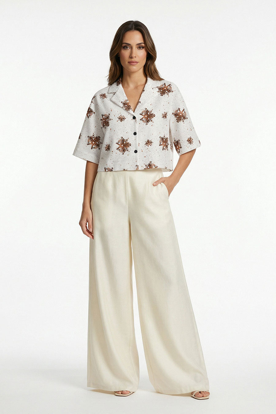 White Luminous Reign Printed Cropped Shirt
