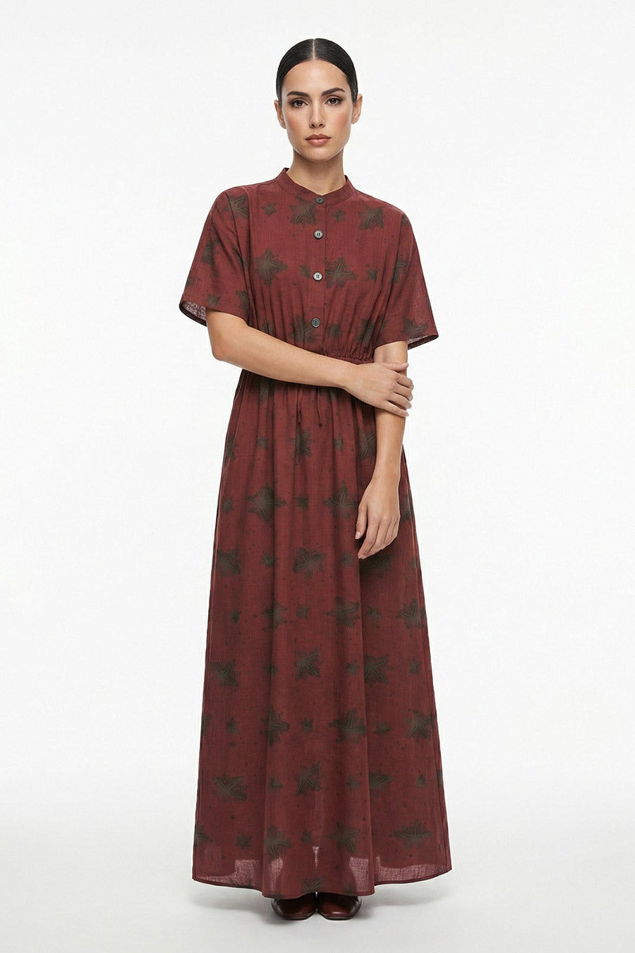 Wine Luminous Reign Printed Maxi Dress