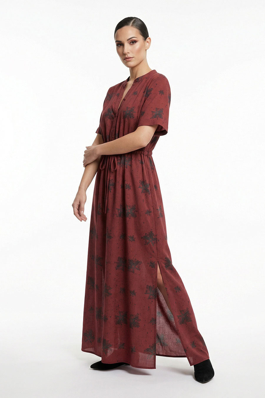 Wine Luminous Reign Printed Maxi Dress