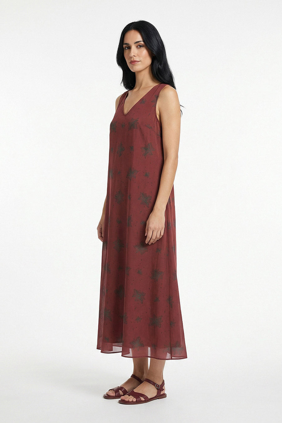 Burgundy Luminous Reign Printed Sleeveless Dress