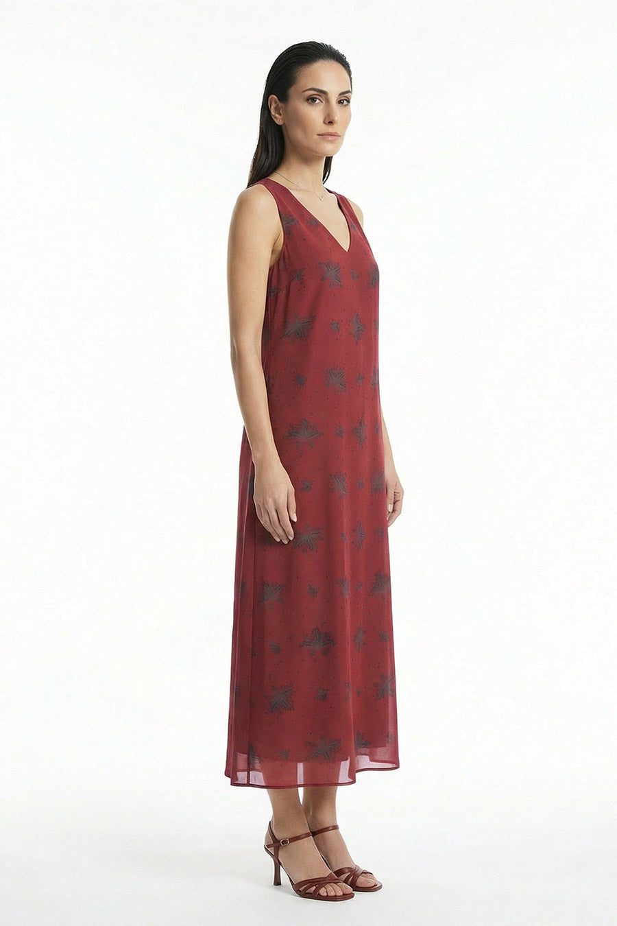 Burgundy Luminous Reign Printed Sleeveless Dress