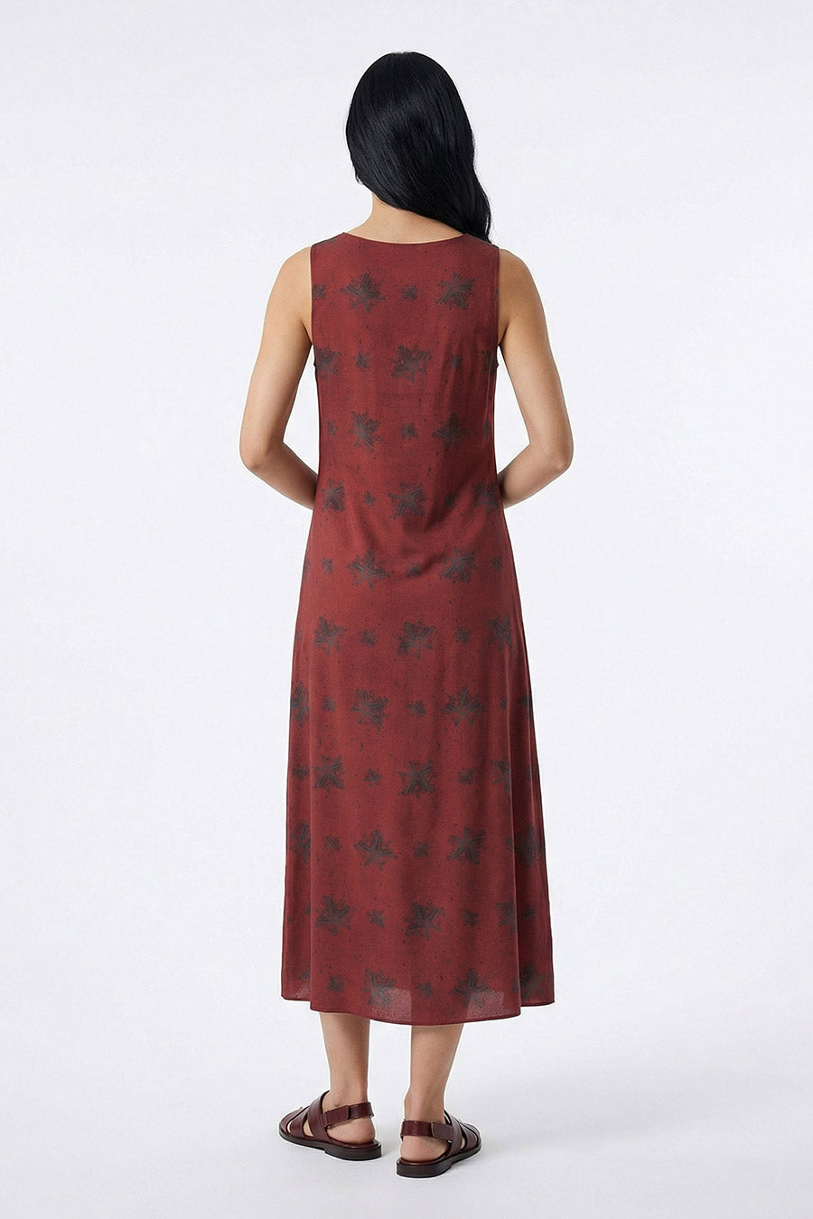 Burgundy Luminous Reign Printed Sleeveless Dress