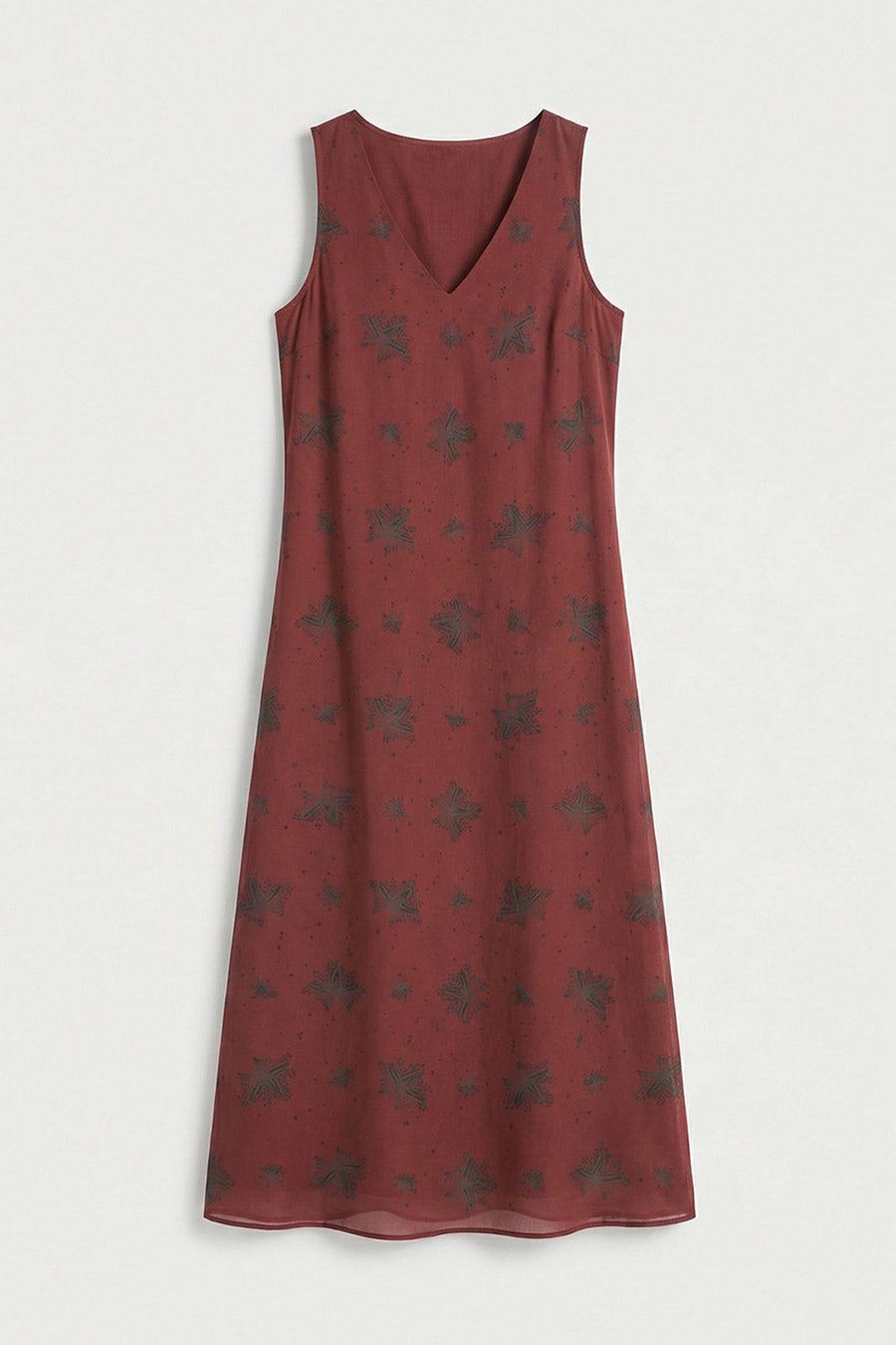 Burgundy Luminous Reign Printed Sleeveless Dress