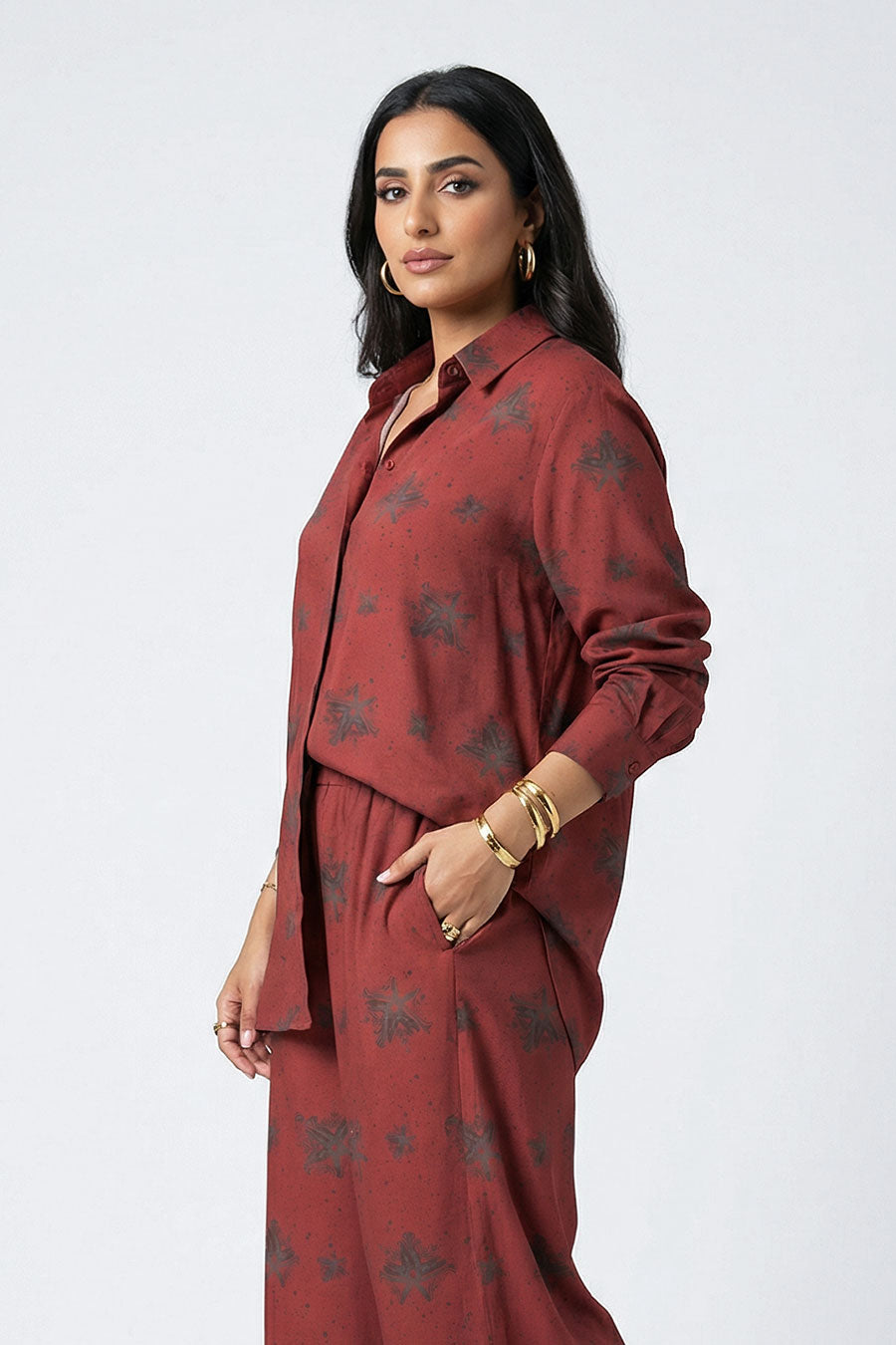 Burgundy Luminous Reign Printed Shirt