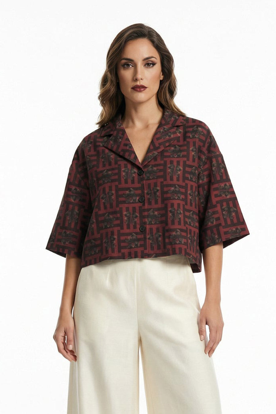 Red Mireaux II Printed Cropped Shirt