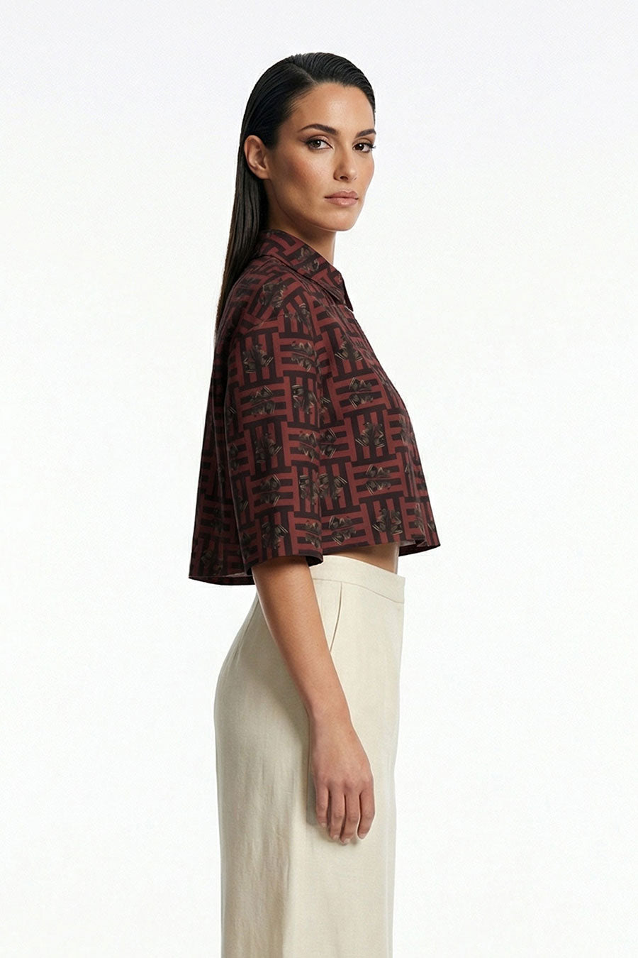 Red Mireaux II Printed Cropped Shirt
