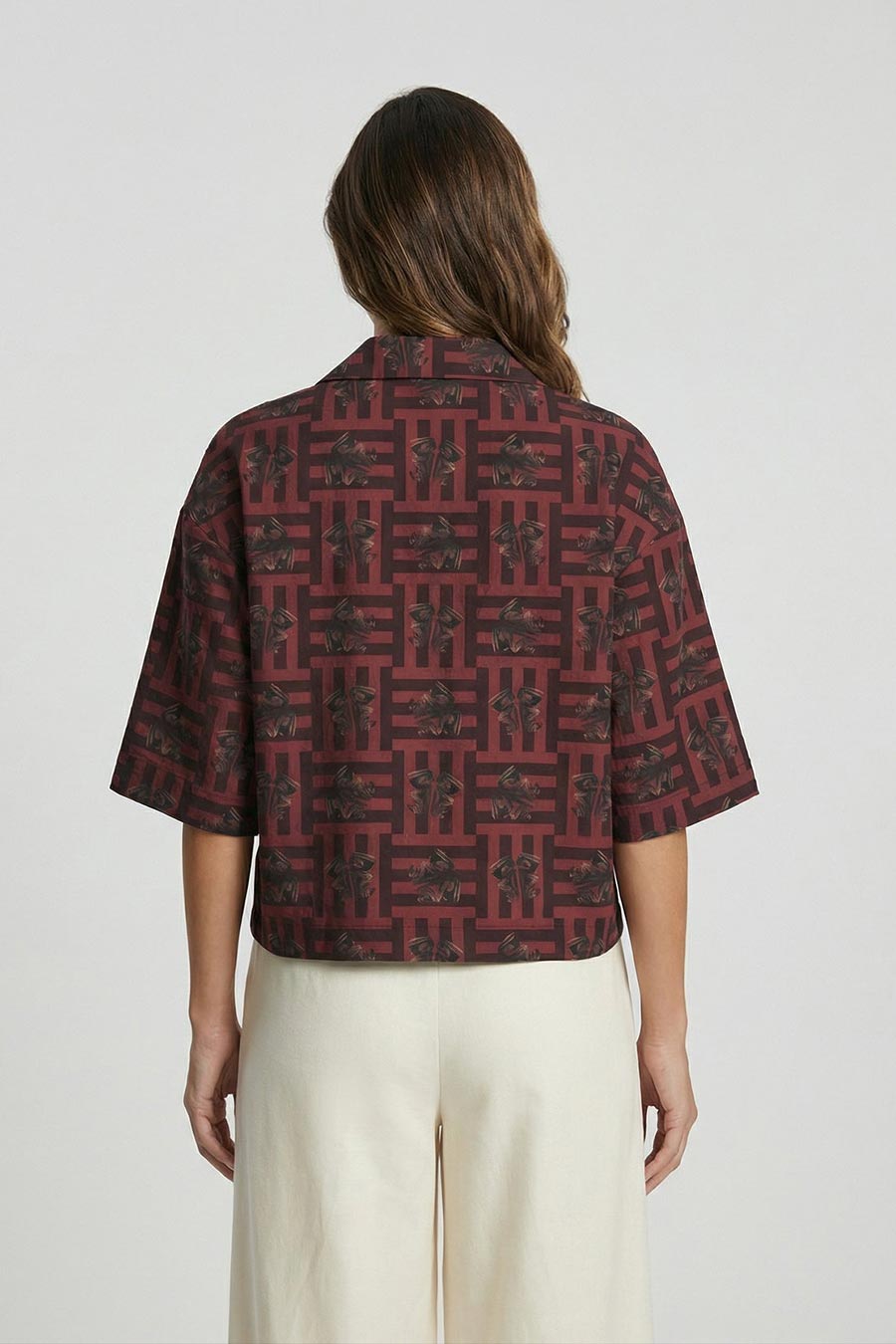 Red Mireaux II Printed Cropped Shirt