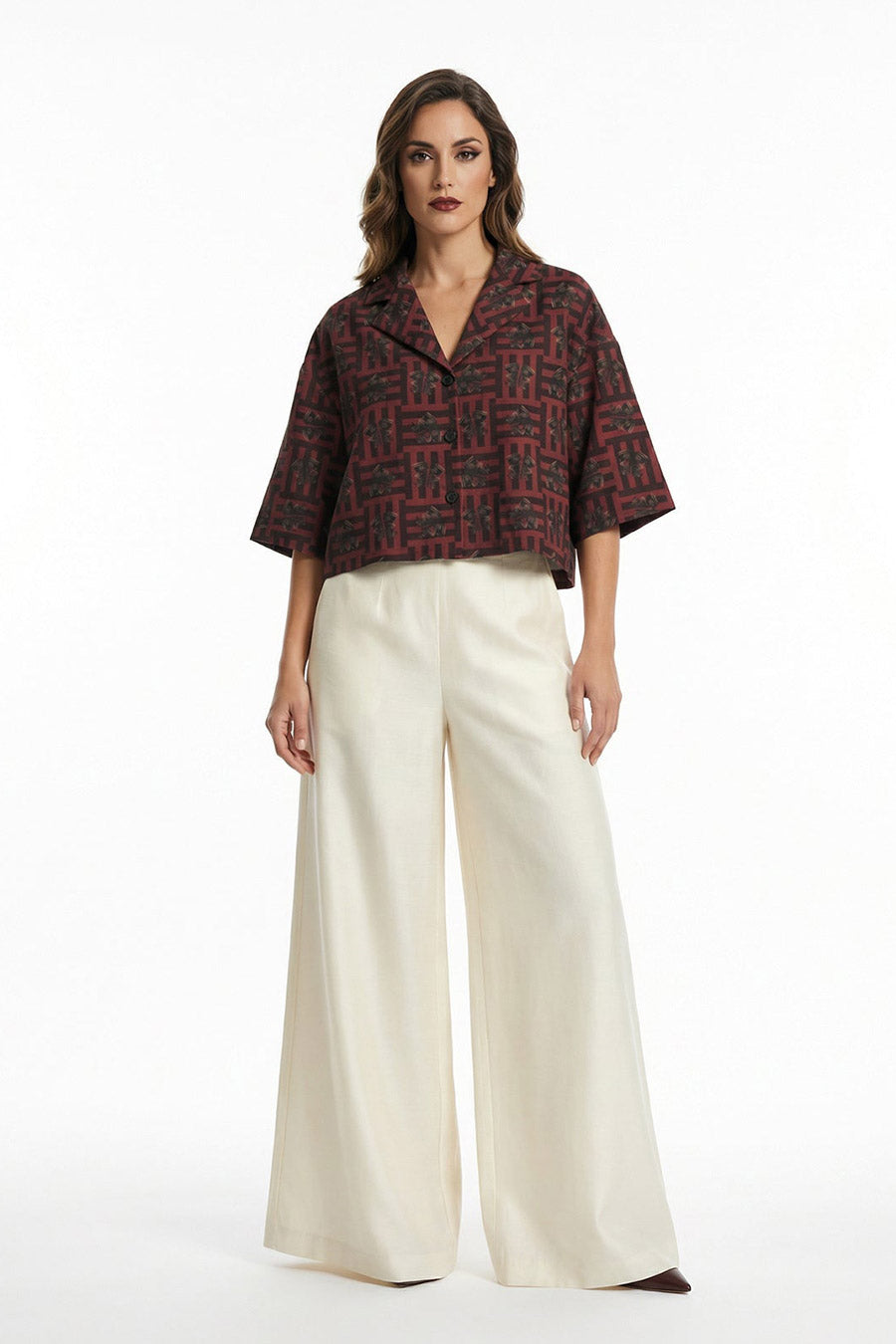 Red Mireaux II Printed Cropped Shirt