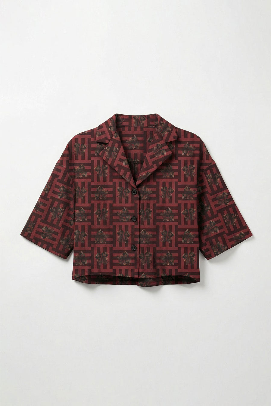 Red Mireaux II Printed Cropped Shirt