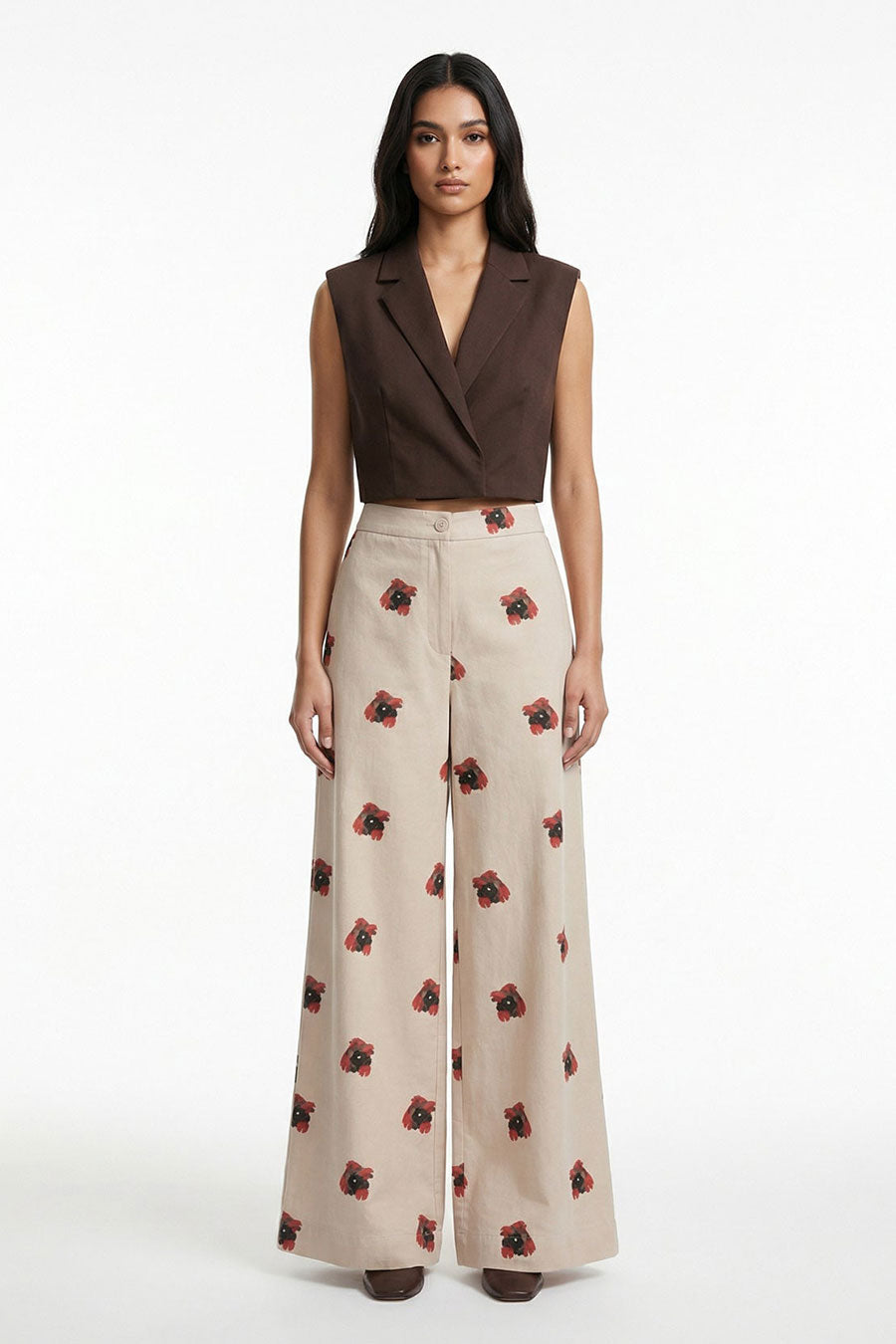 Beige Measured Dissonance Printed Wide Pants