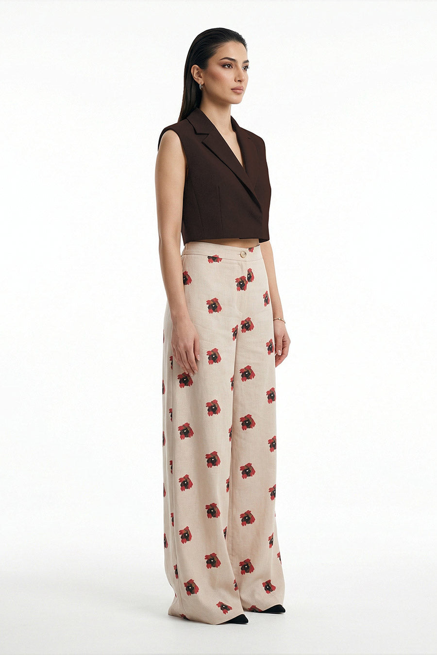 Beige Measured Dissonance Printed Wide Pants