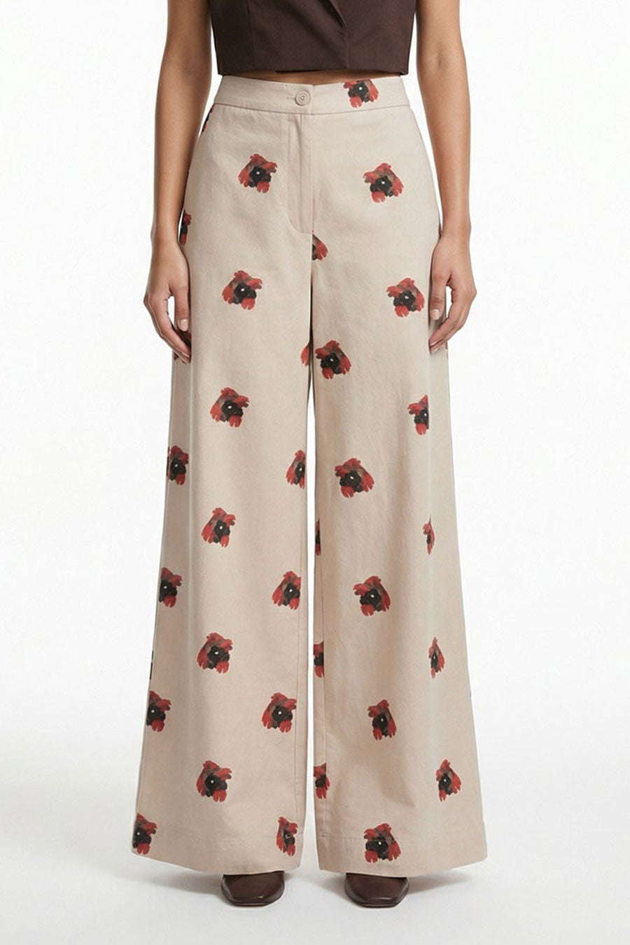 Beige Measured Dissonance Printed Wide Pants