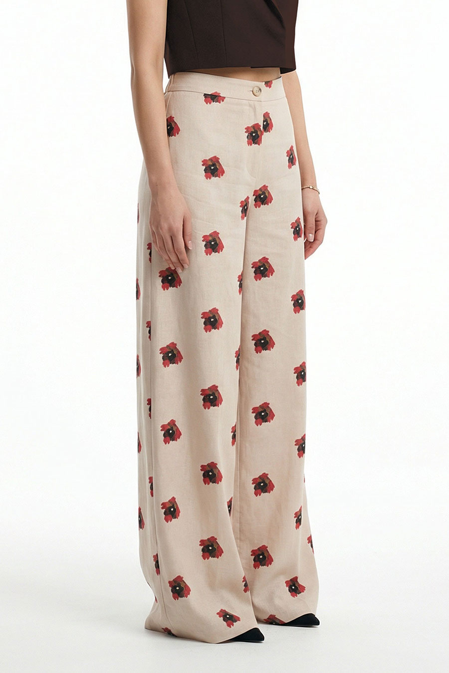 Beige Measured Dissonance Printed Wide Pants