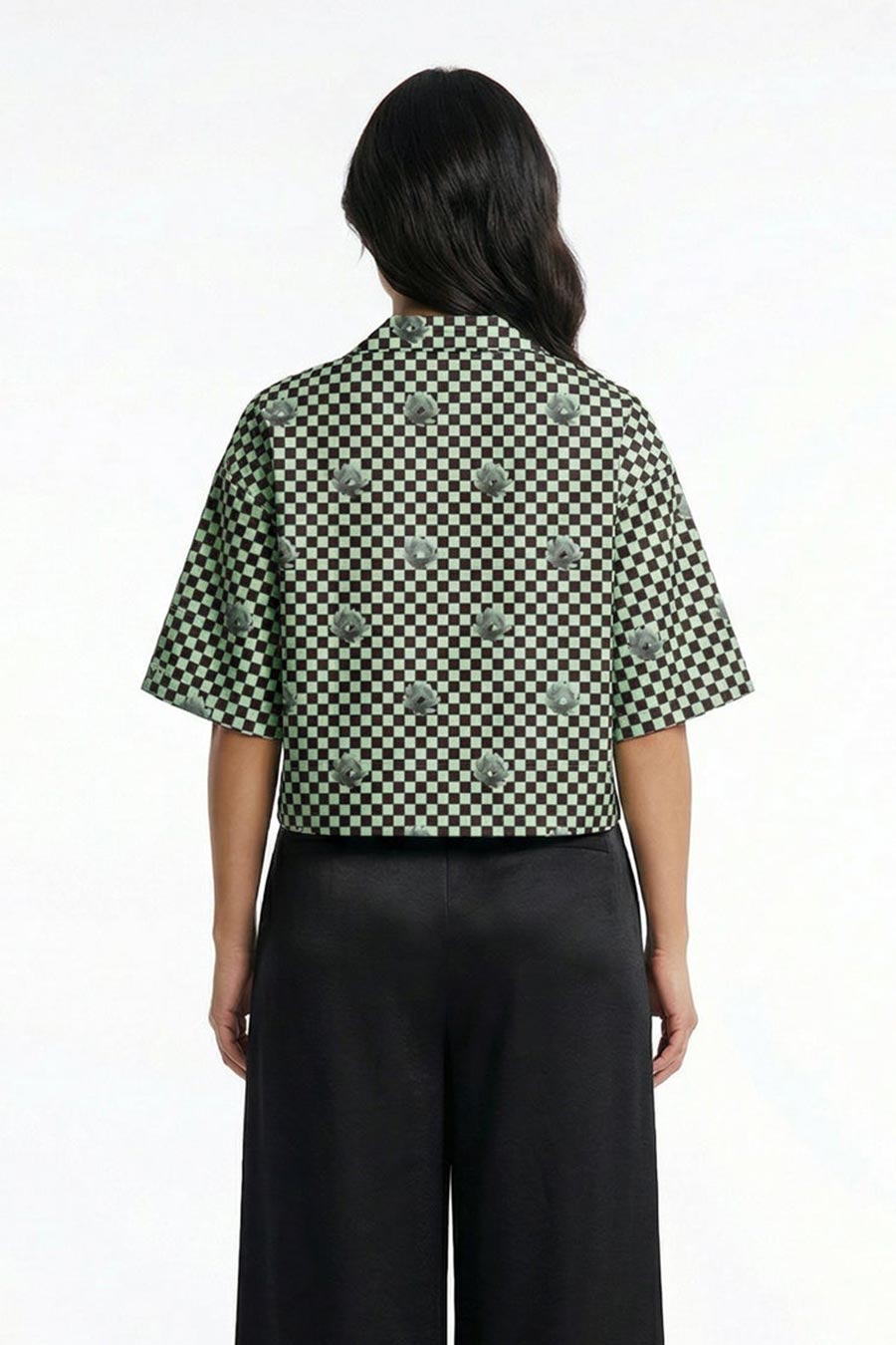 Mint-Black Nurazaa Printed Cropped Shirt