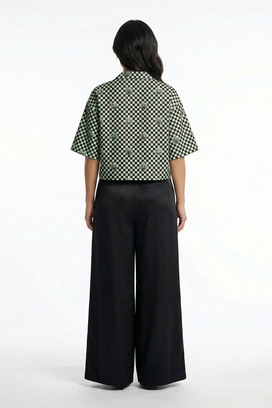 Mint-Black Nurazaa Printed Cropped Shirt