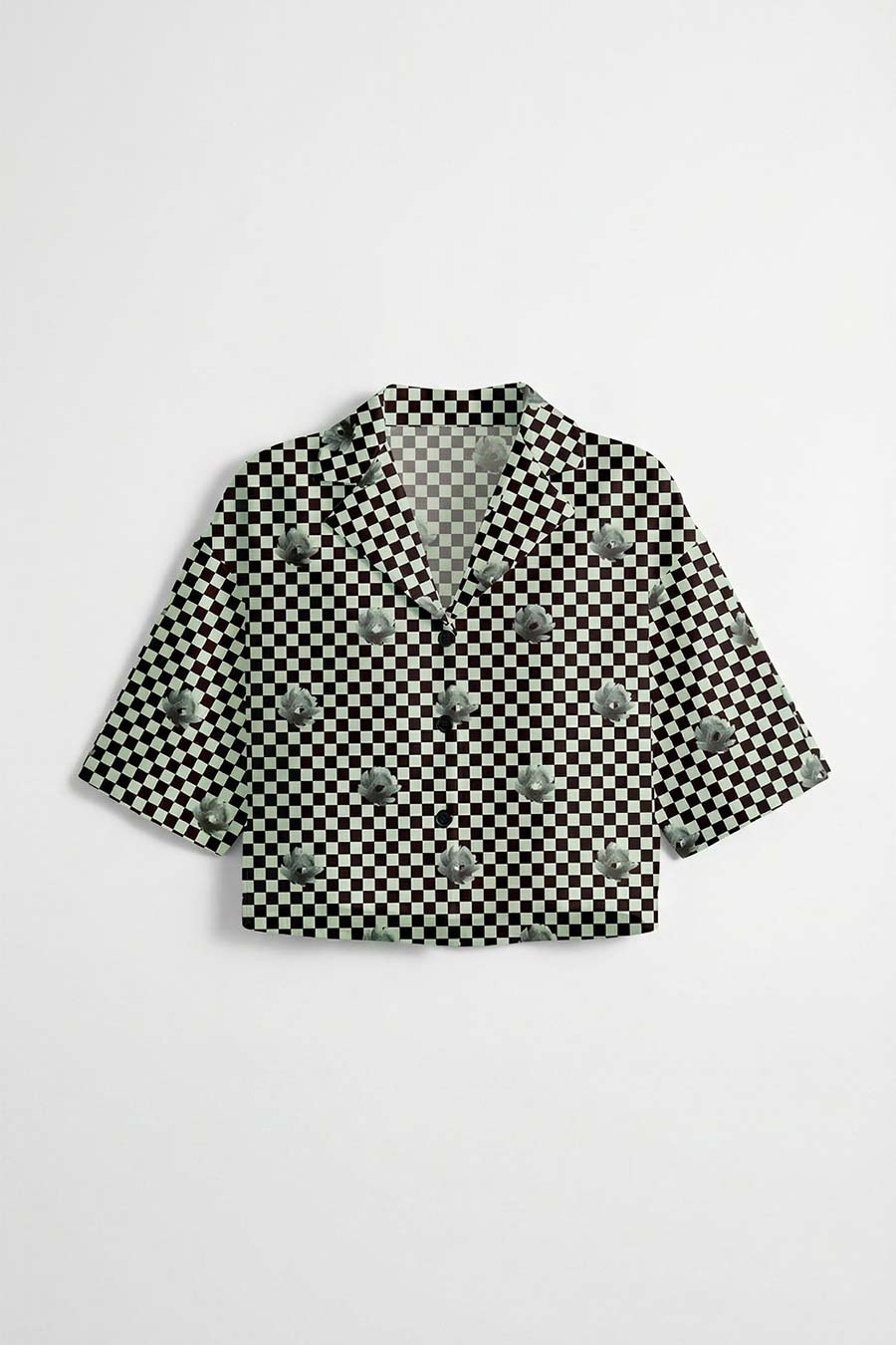 Mint-Black Nurazaa Printed Cropped Shirt