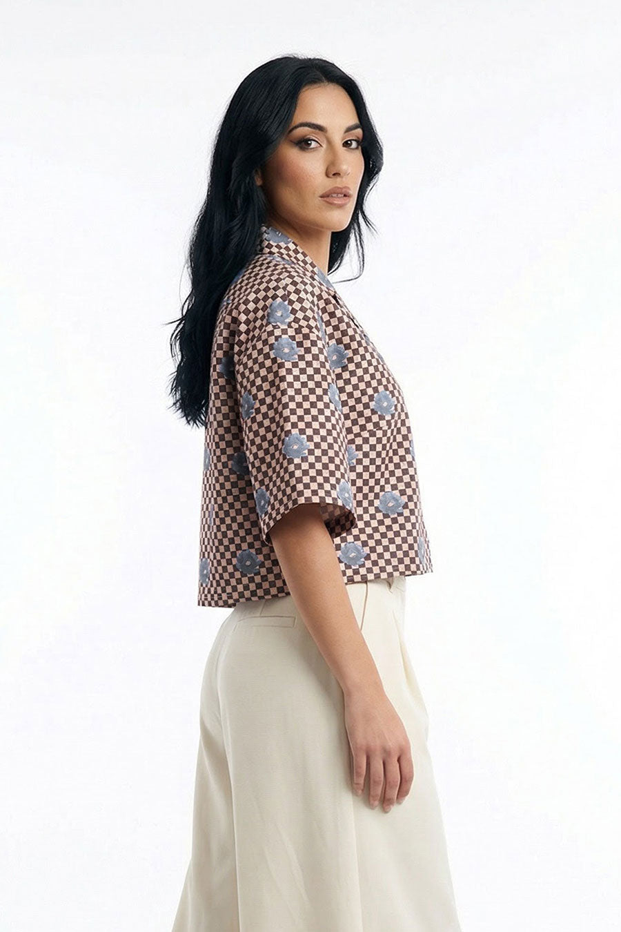 Pink-Black Nurazaa Printed Cropped Shirt