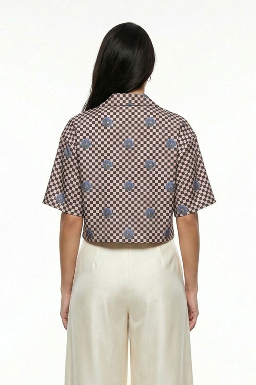 Pink-Black Nurazaa Printed Cropped Shirt