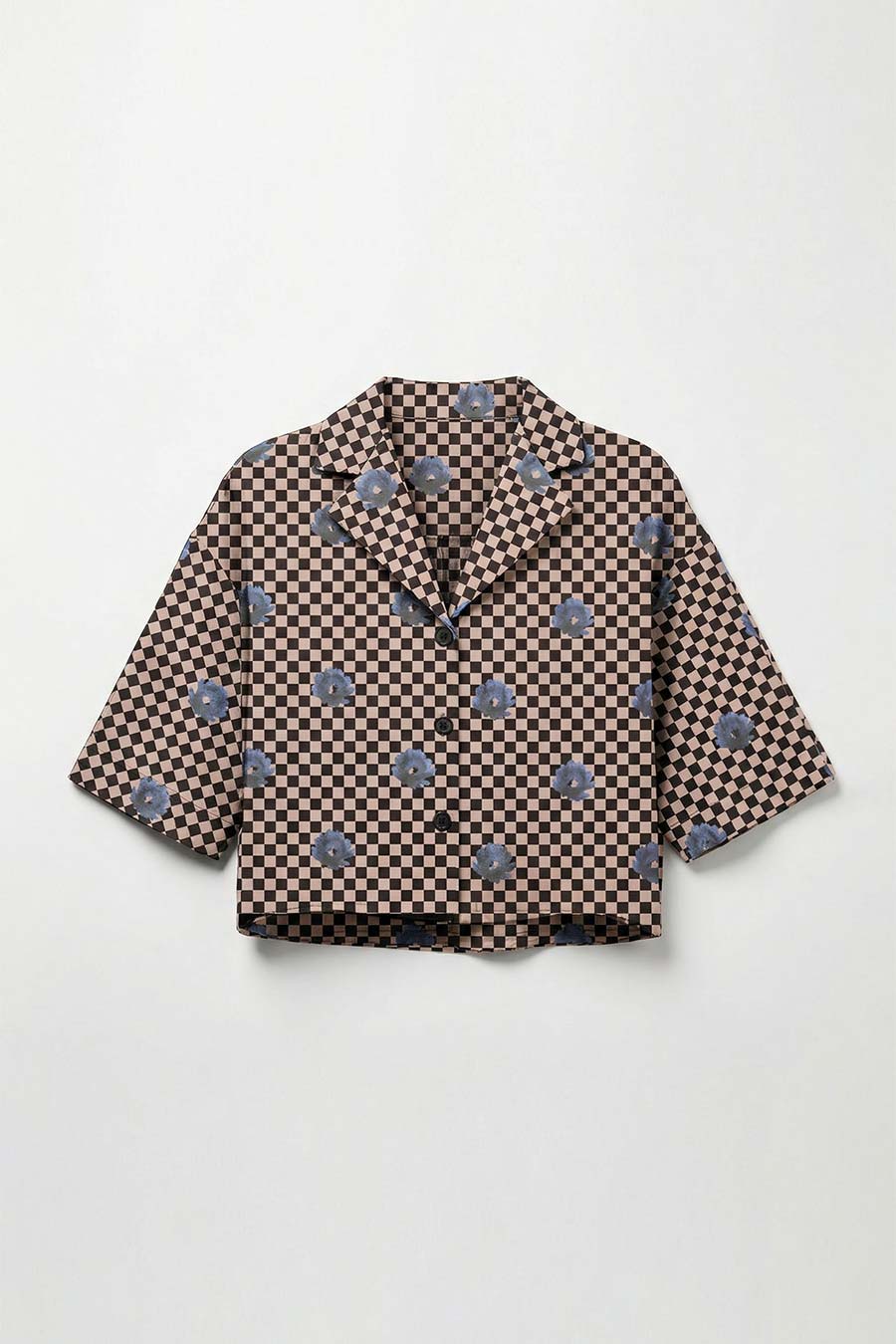 Pink-Black Nurazaa Printed Cropped Shirt