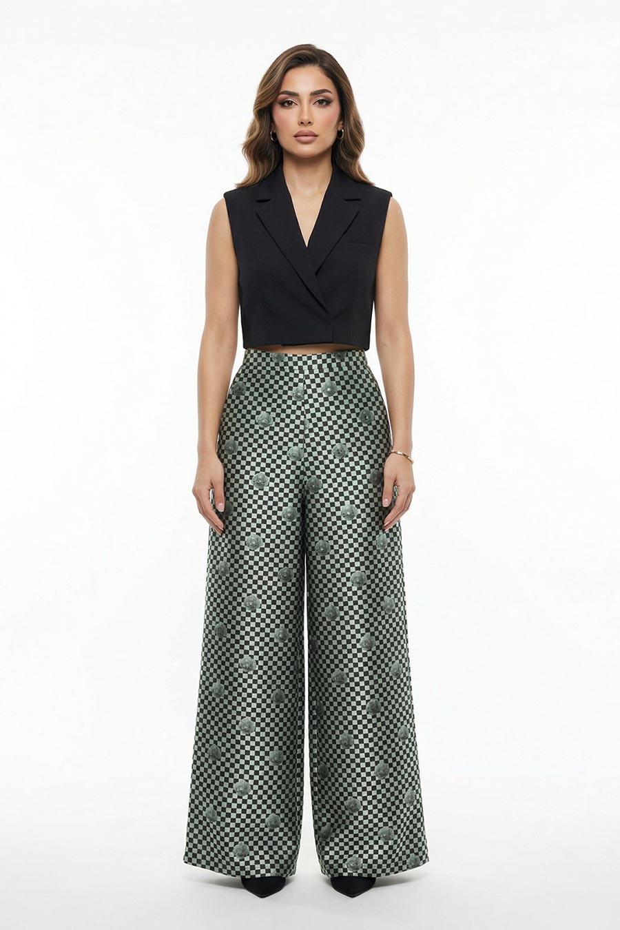 Mint Green Nurazaa Printed Wide Pants