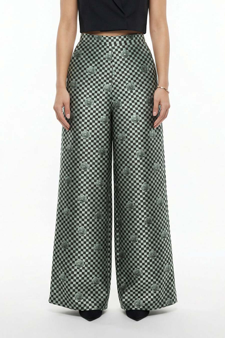 Mint Green Nurazaa Printed Wide Pants