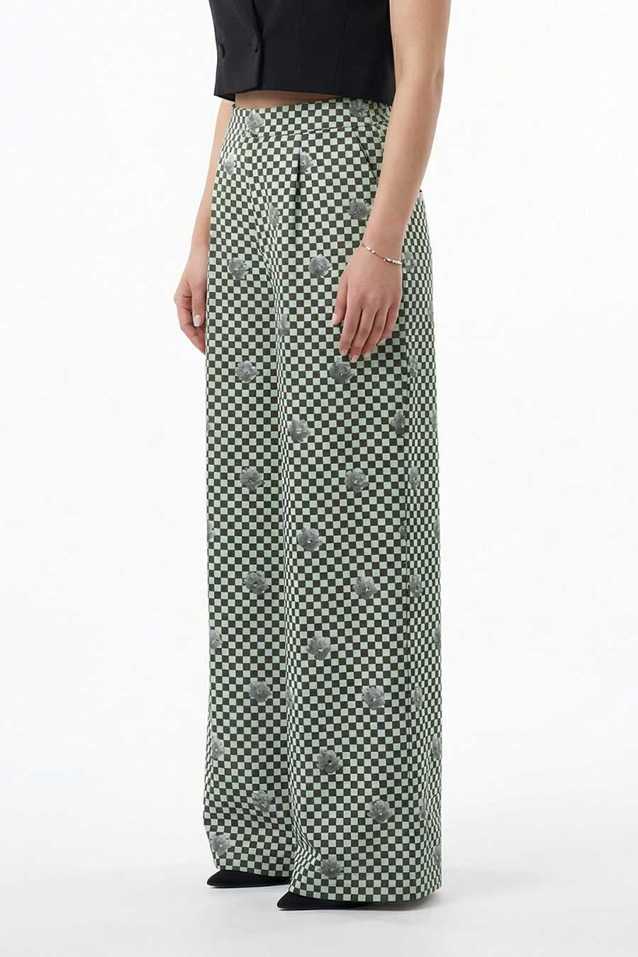 Mint Green Nurazaa Printed Wide Pants