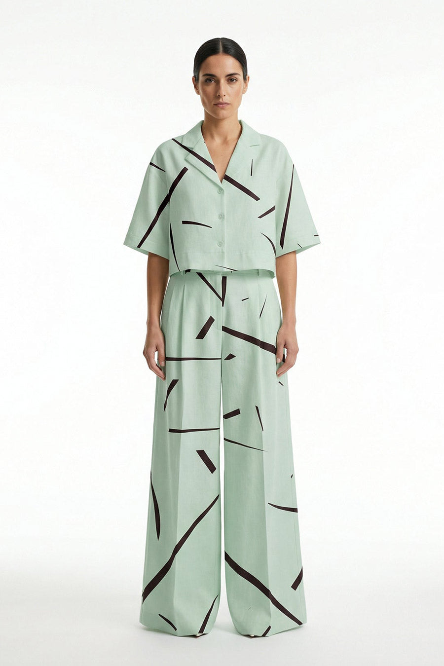 Mint Green Rough Notes Printed Cropped Shirt