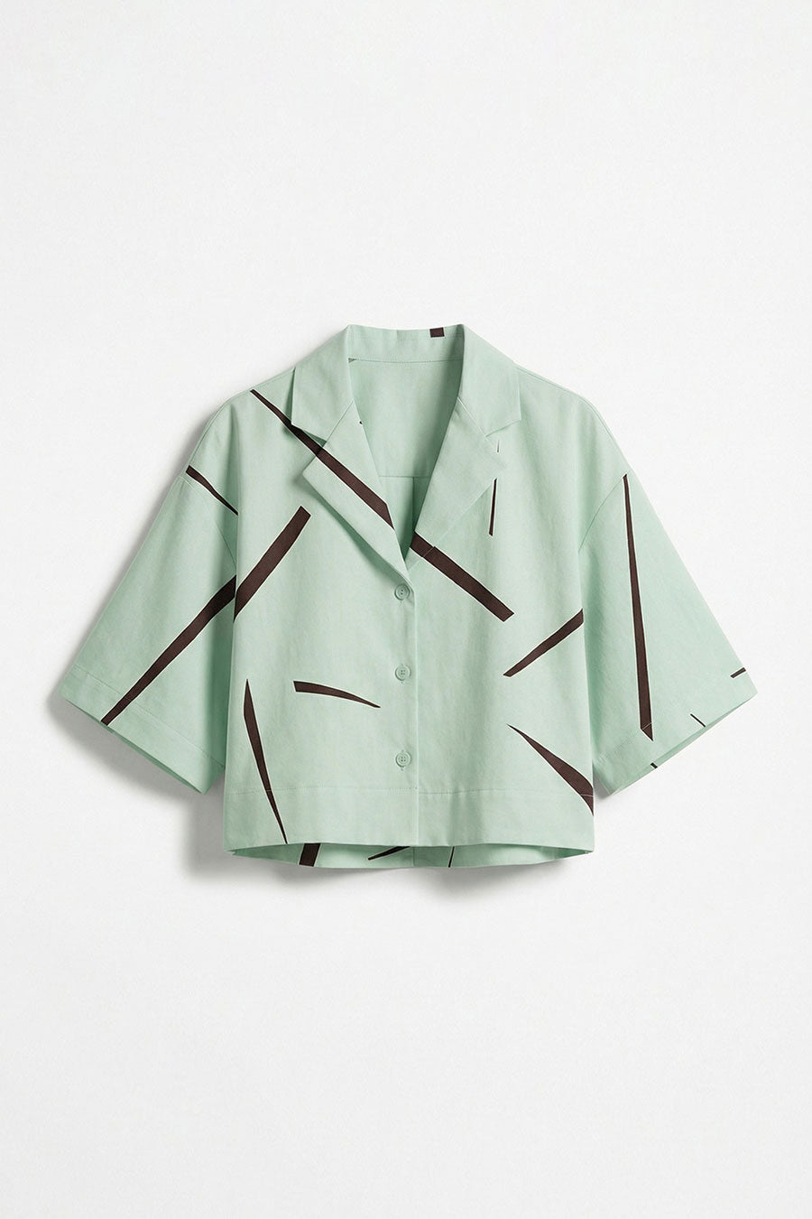 Mint Green Rough Notes Printed Cropped Shirt