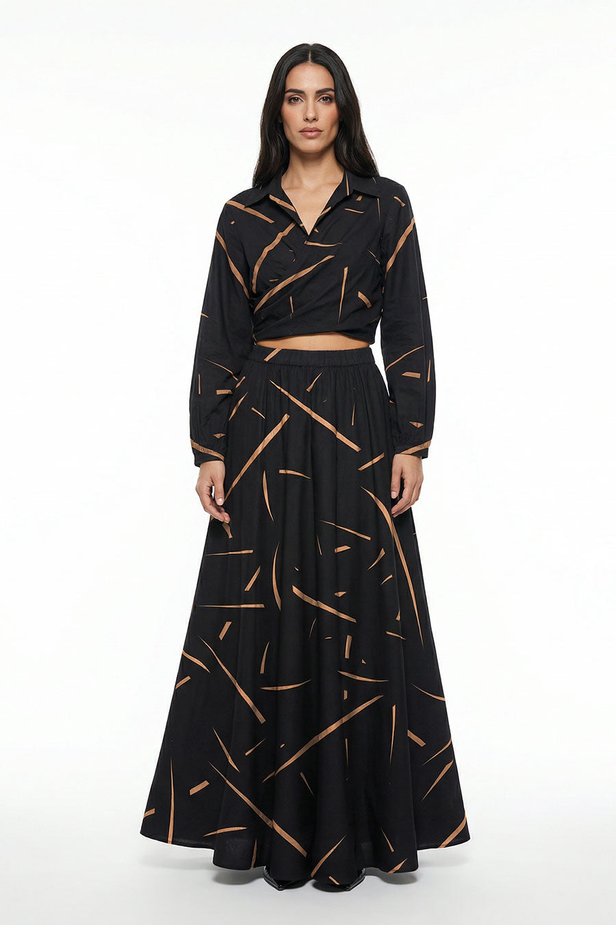 Black Rough Notes Printed Crossover Top