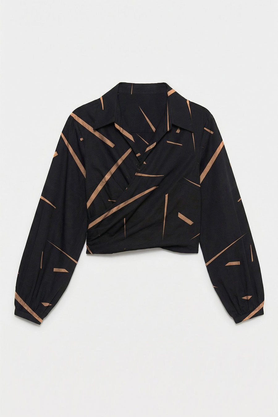 Black Rough Notes Printed Crossover Top