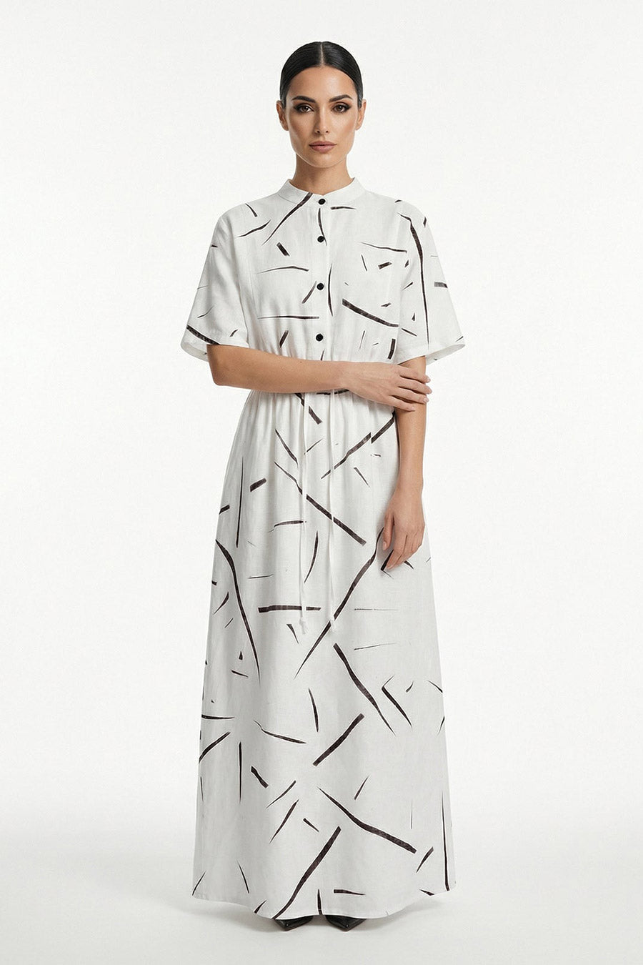 White Rough Notes Printed Maxi Dress