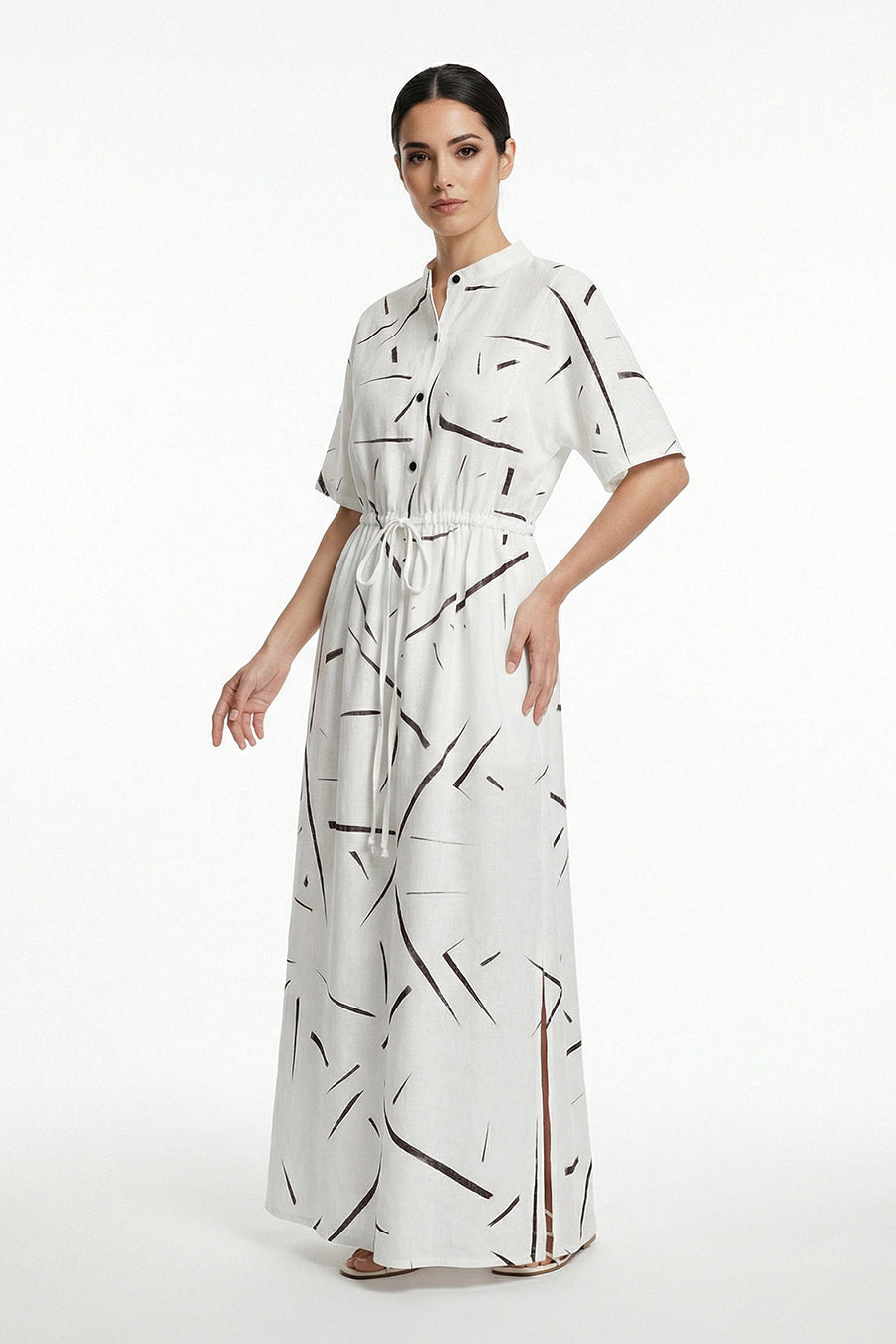 White Rough Notes Printed Maxi Dress